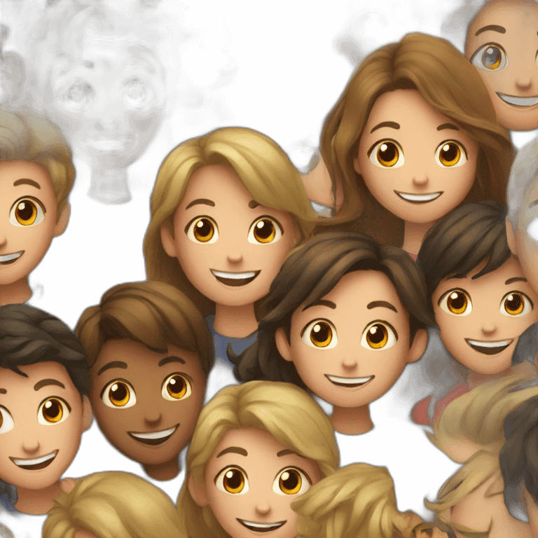 smiling girl surrounded by boys emoji