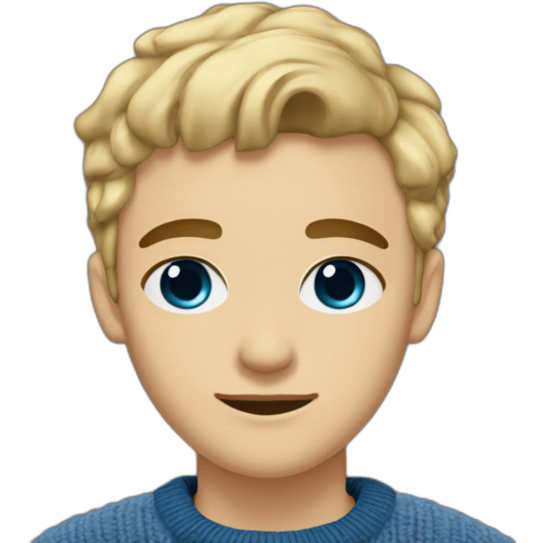 blond boy 22 years old with blue eyes dark eybrows and short hair with taper fade and a brown wool sweater emoji