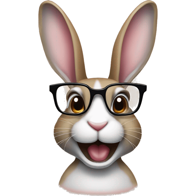 rabbit with gap in the middle of their teeth with braces and glasses emoji