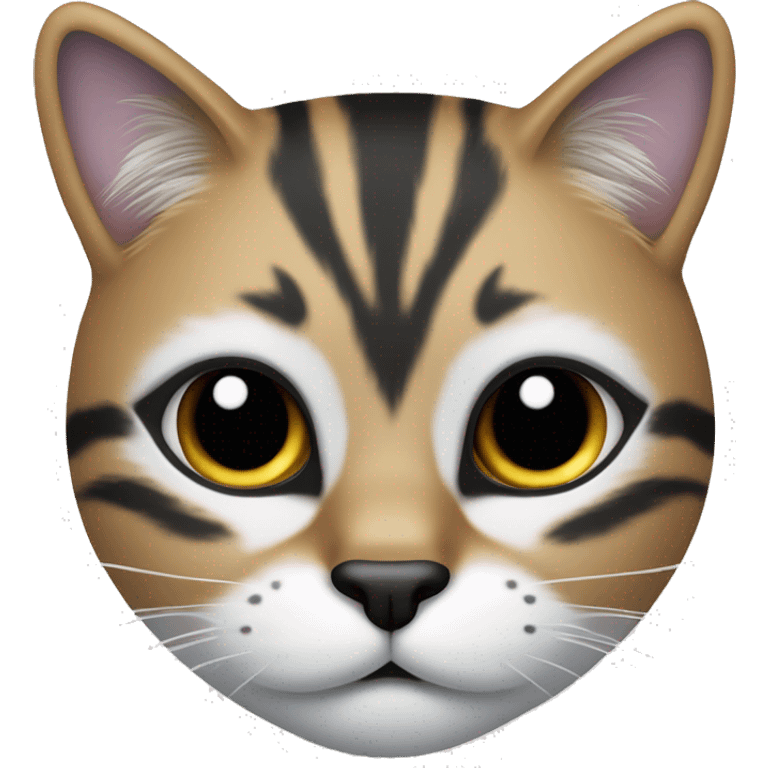 Cat with clear white face with a black mustache-shaped spot under the nose and a little on nose. Dark patches on the forehead and around the ears create a striking contrast with the white fur. emoji