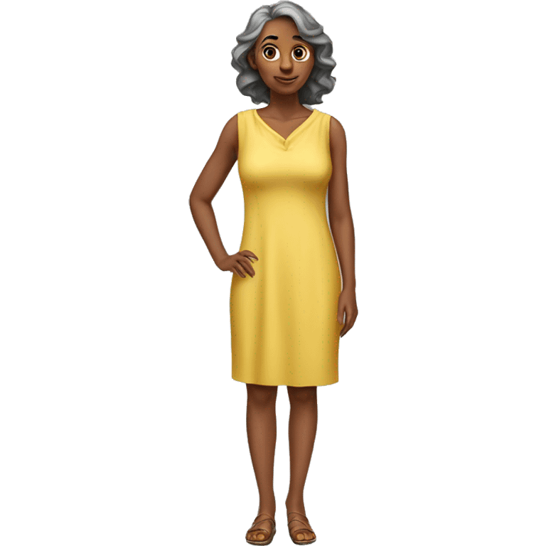 woman years old full length in dress photorealistic serious emoji