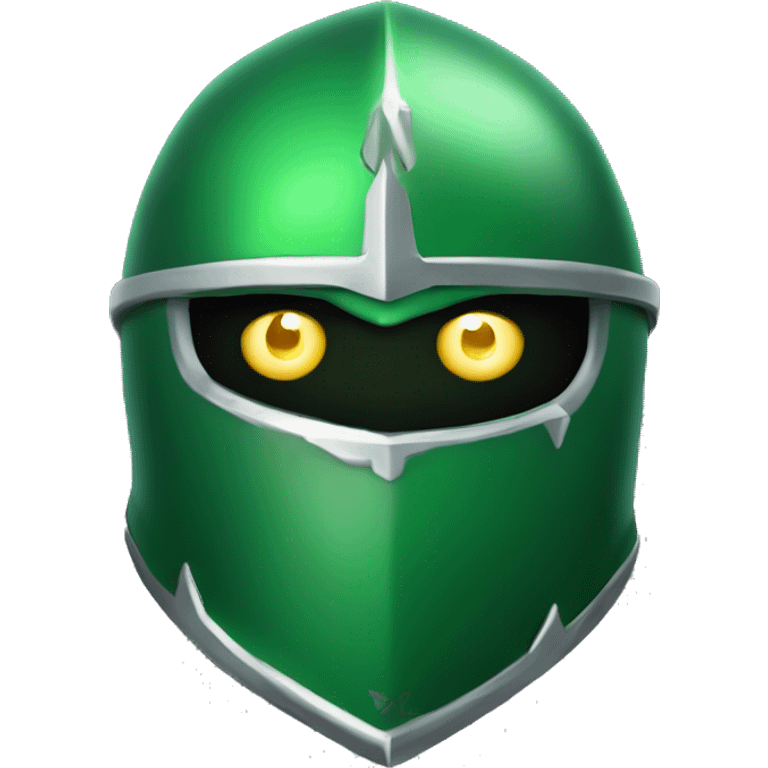 green helmet knight whit lightninh eyes, face all covered, 3/4 position, evil emoji