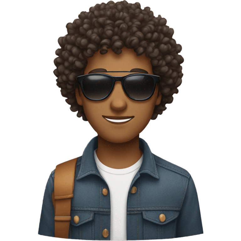 curly haired guy wearing sunglasses with a cat emoji