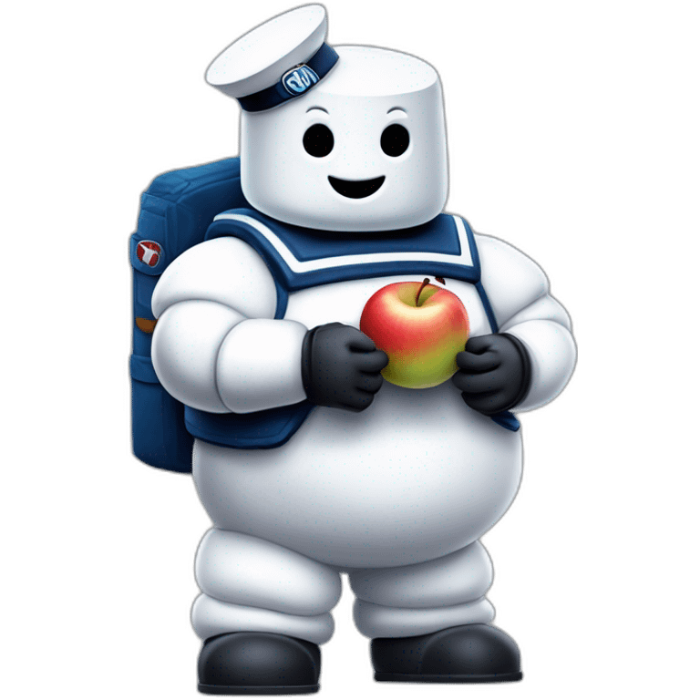 Stay puft marshmallow man ghostbusters friendly no collar holding an apple emoji