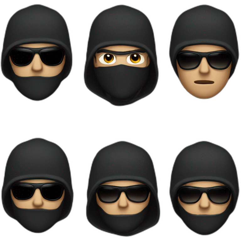 a man with a black balaclava in wooll, black sunglasses angry emoji