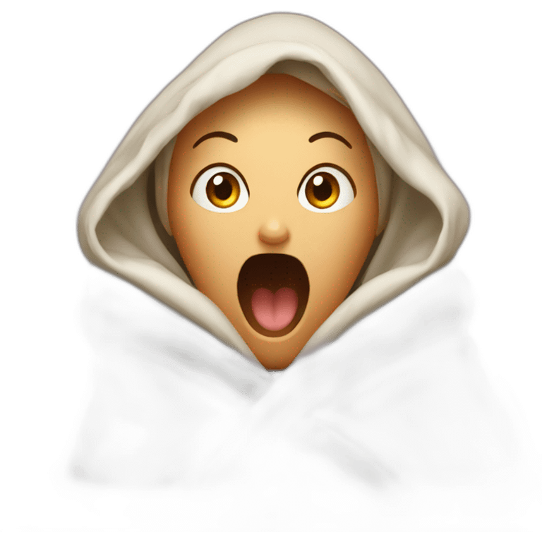 A screaming girl wrapped in a blanket emoji