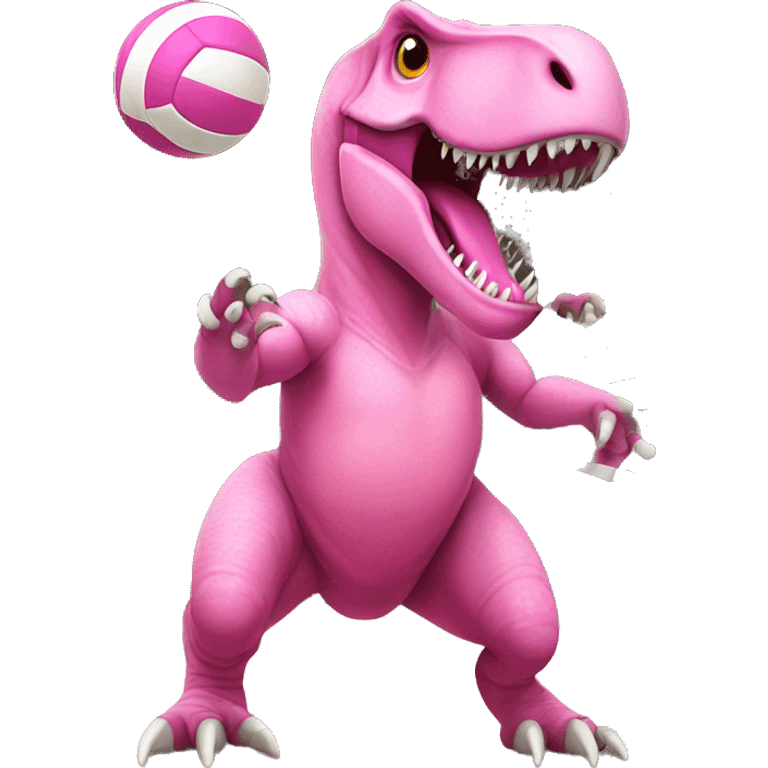 pink t rex playing volleyball emoji