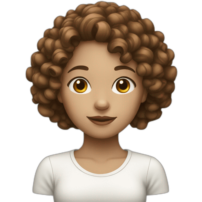 Girl with brown curly hair with white skin emoji