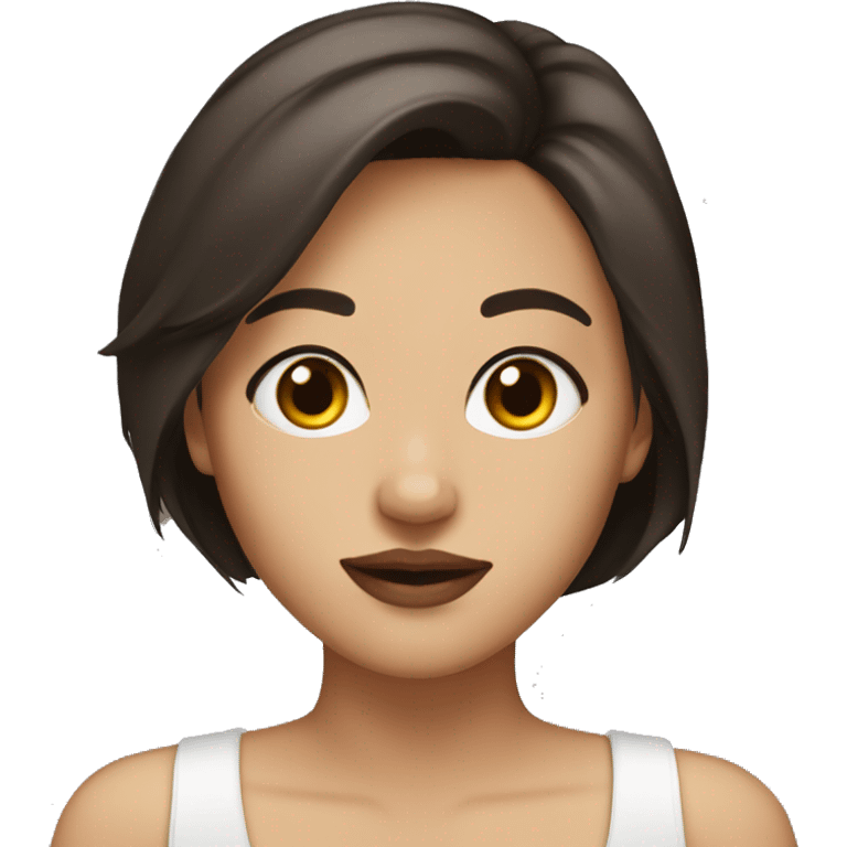 pretty girl with dark brown short hair, brown eyes, big lips, medium skin emoji