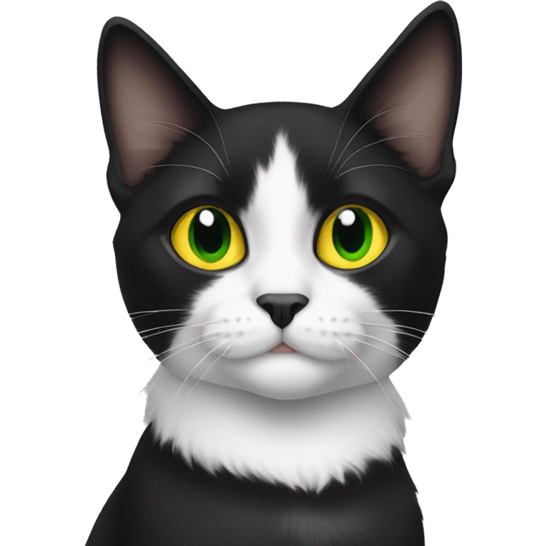 A tuxedo cat with yellow green eyes named Bandit emoji