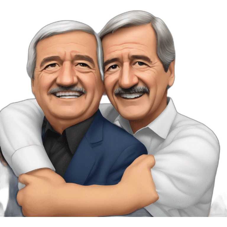 Andres Manuel Lopez Obrador hugging Vicente Fox Quezada front emoji