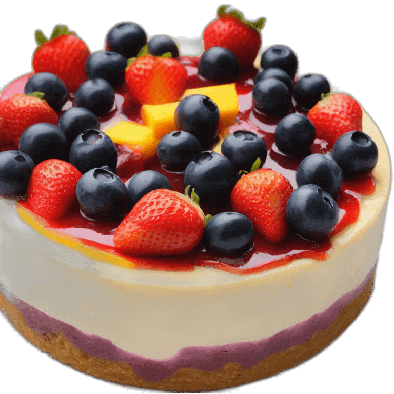 No bake cheesecake topped with 3 jams strawberry , blueberry and mango  emoji