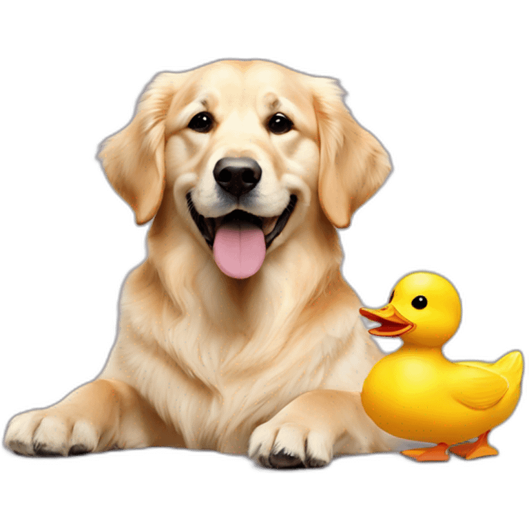 English-cream-golden-retriever with toy duck in mouth emoji