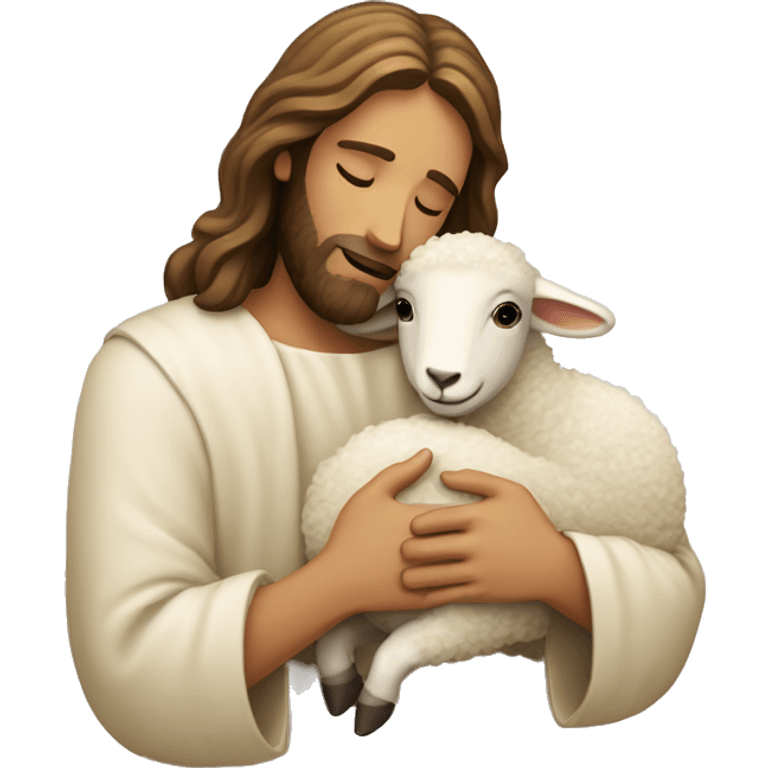 Jesus hugging a little sheep emoji