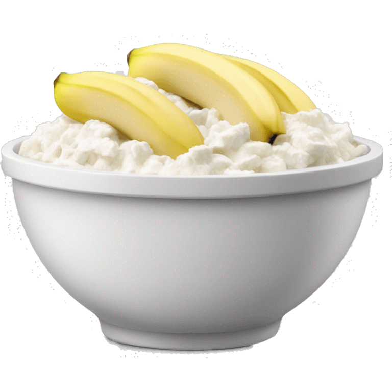 Cottage cheese in a bowl with banana slices as a topping emoji