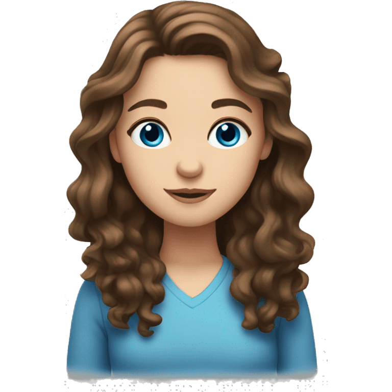 Girl with wavy brown hair and blue eyes emoji