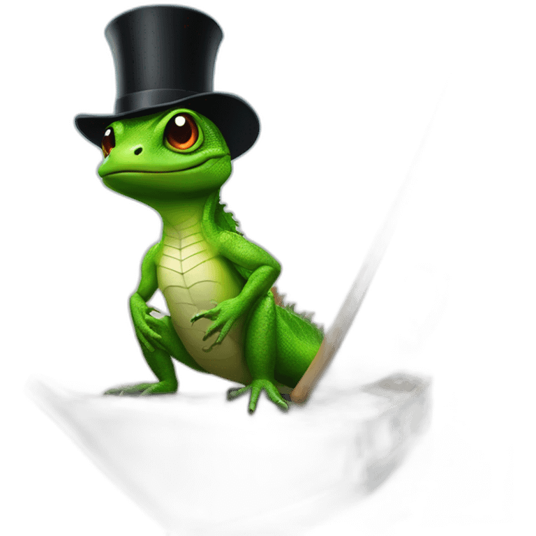 lizard with a cane and a black top hat on a barge emoji