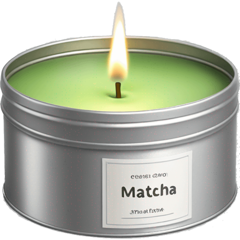 pretty matcha scented candle in silver tin with label realistic emoji