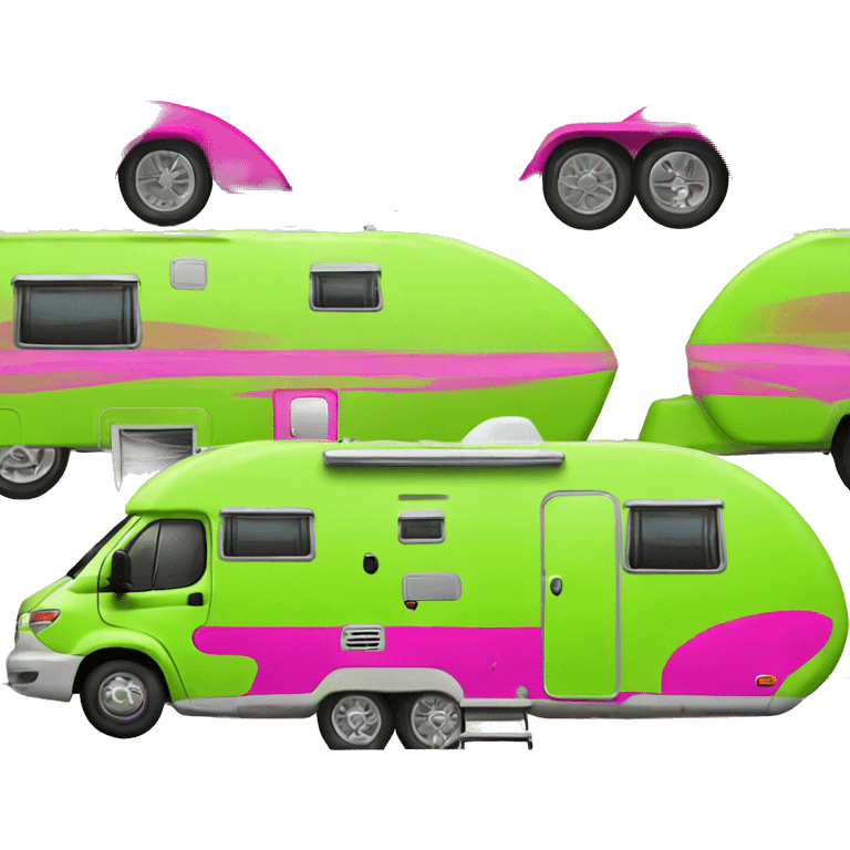 Realistic lime green and hot pink camping travel trailer isolated.  emoji