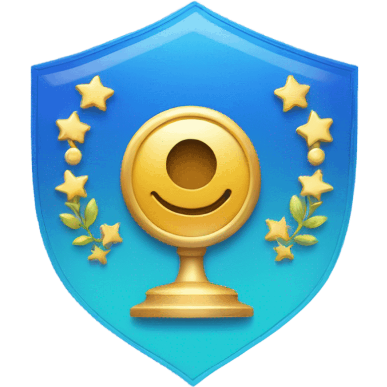 An elegant badge icon shaped like a news banner, with a gradient blue background, subtle sparkles, and a small microphone symbol to represent a fresh start for new members emoji