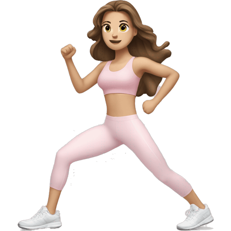 Brown hair white girl  in light pink clothes exercising emoji