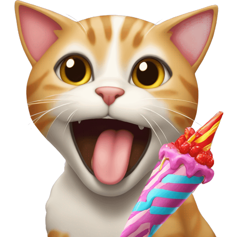 cat licking a birthday emoji