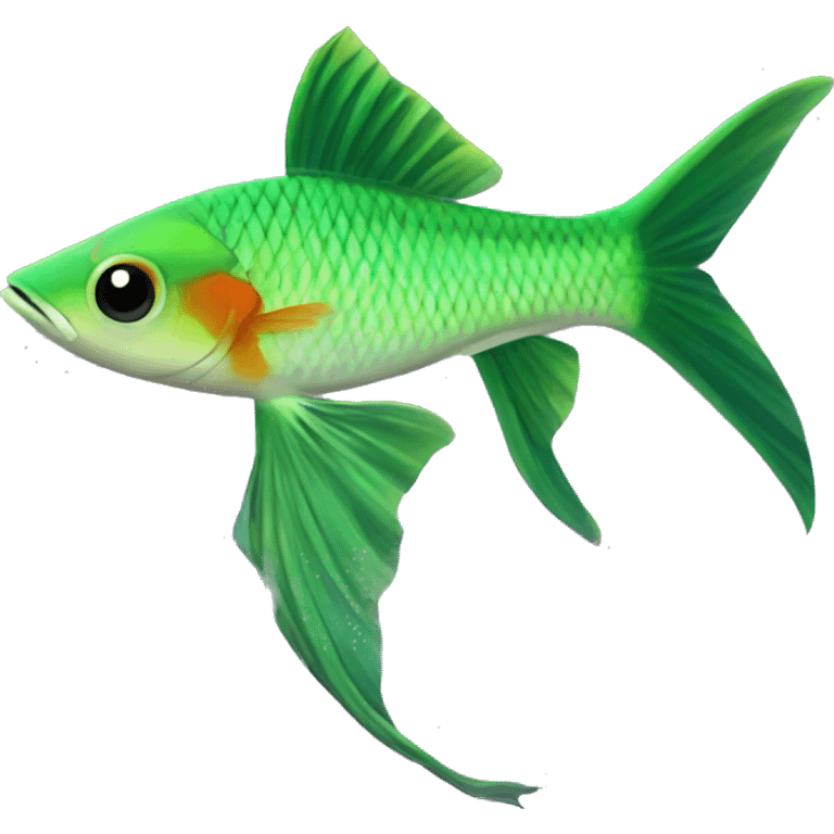 Green Swordtail fish (Eng.), Pez Espada with long tail  emoji