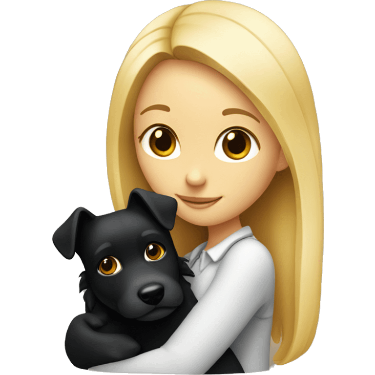 Blonde girl hugging, black dog with pointed ears emoji