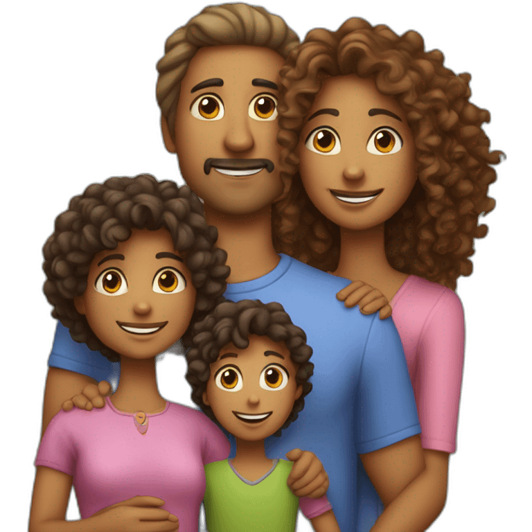 indian family with one daughter curly hair mom curly hair dad straight hair and one son straight hair and one dog emoji