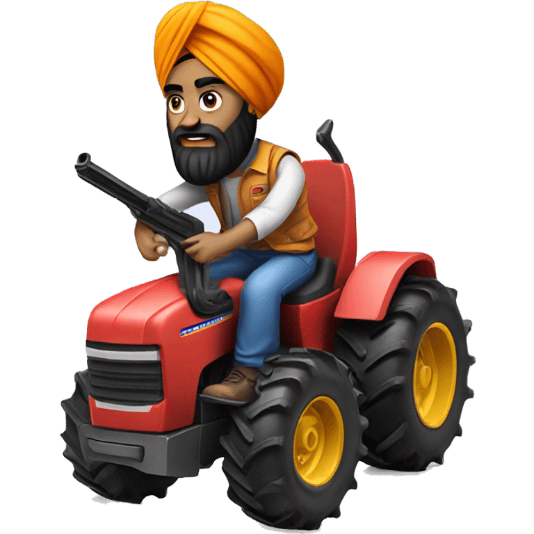 Sikh on a tractor with an angry face with a realistic nerf gun emoji