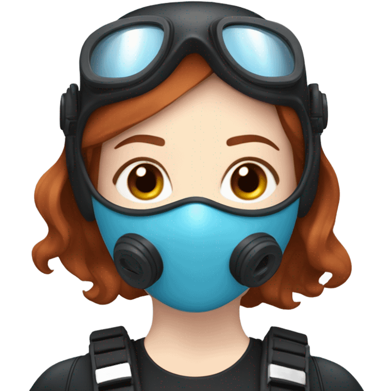 A young woman with red/ brown hair, blue eyes and pale skin in scuba diving gear with a light blue mask  emoji