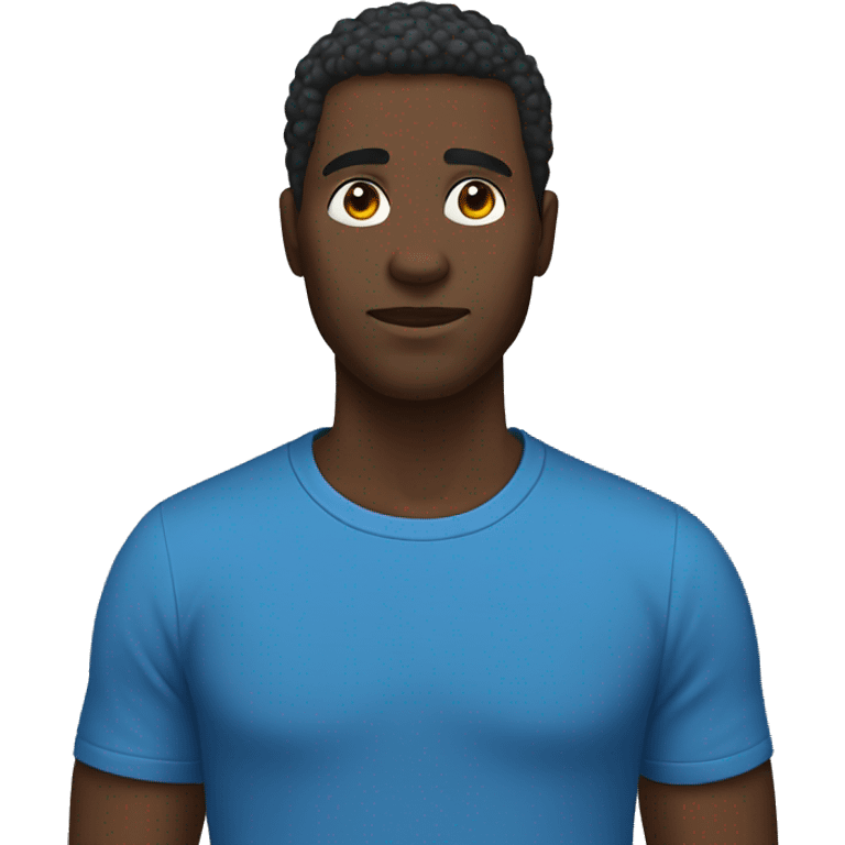 a black man he got blue t shirt and its have a owl in his right shoulder emoji