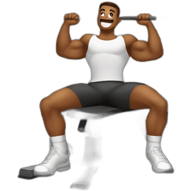 men at the gym in the bench press machine with friends emoji