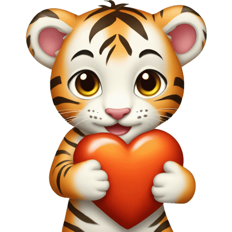 Baby Tiger Holding Hearth in his Both Arms  emoji