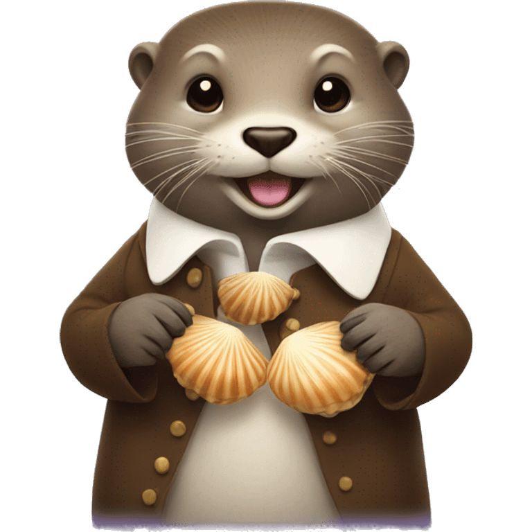 Wealthy Otter holding happy scallops  shells emoji