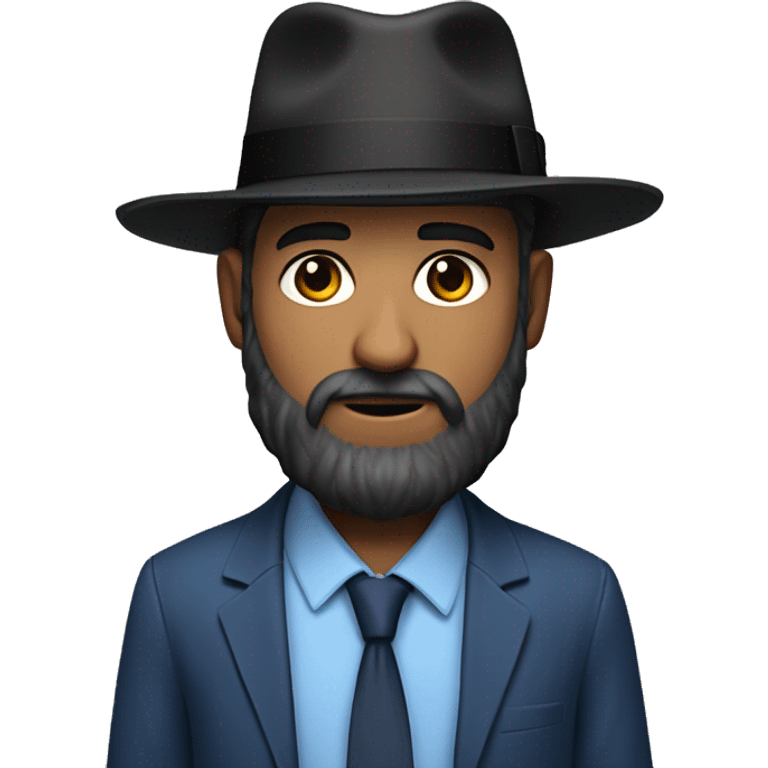 Bearded Hasidic Man in blue button down shirt, blazer, black fedora  emoji