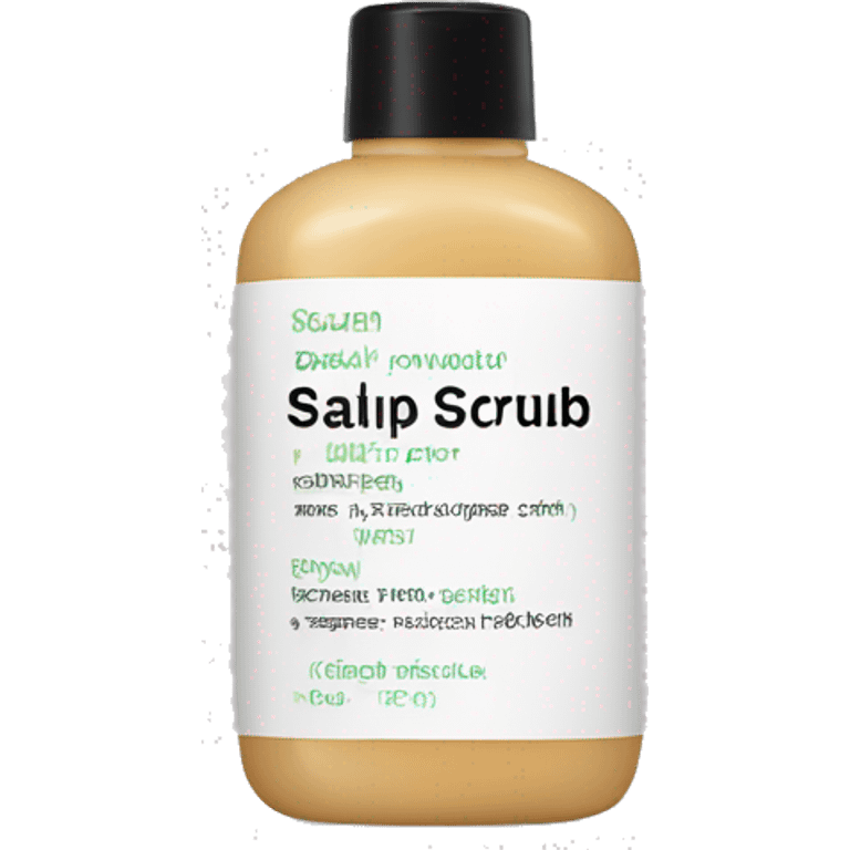 bottle of scalp scrub with label emoji