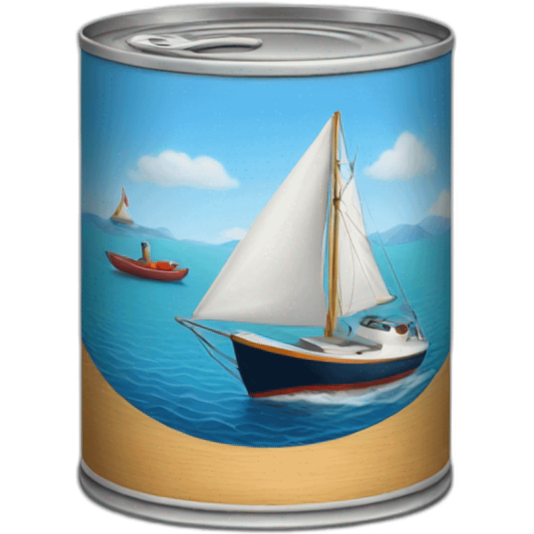 Realistic can of tuna showing a sailing boat emoji