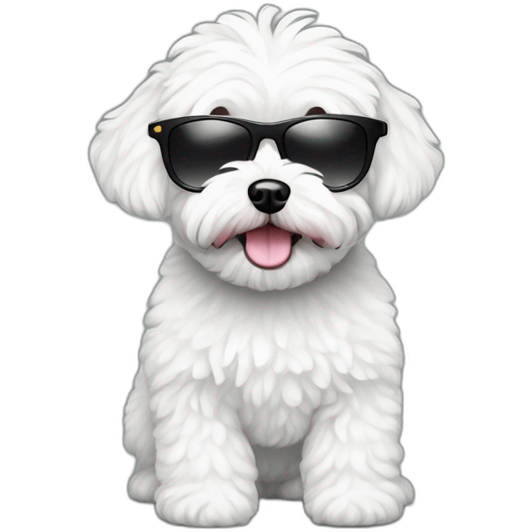 White maltipoo with sunglasses emoji