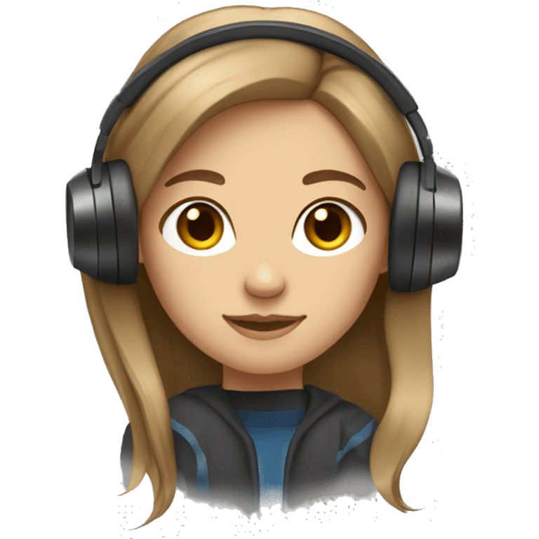 Create a girl relaxed with headphones, light skin, brown eyes, brown hair, straight long hair emoji