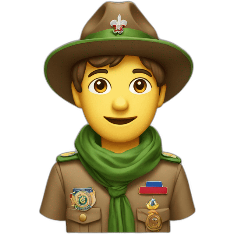 One french boyscout with a campaign hat; brown hat; green neckerchief; europa badge emoji