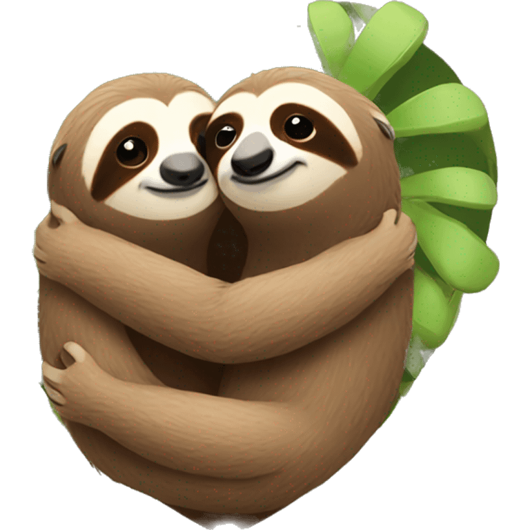 two sloths hugging with love emoji