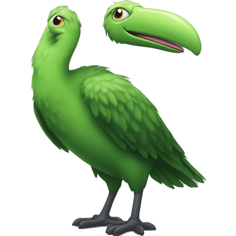 large, furry, green flightless bird with an extendable tongue emoji