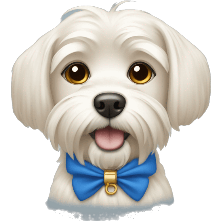 A beige Maltese dog with a blue collar emoji