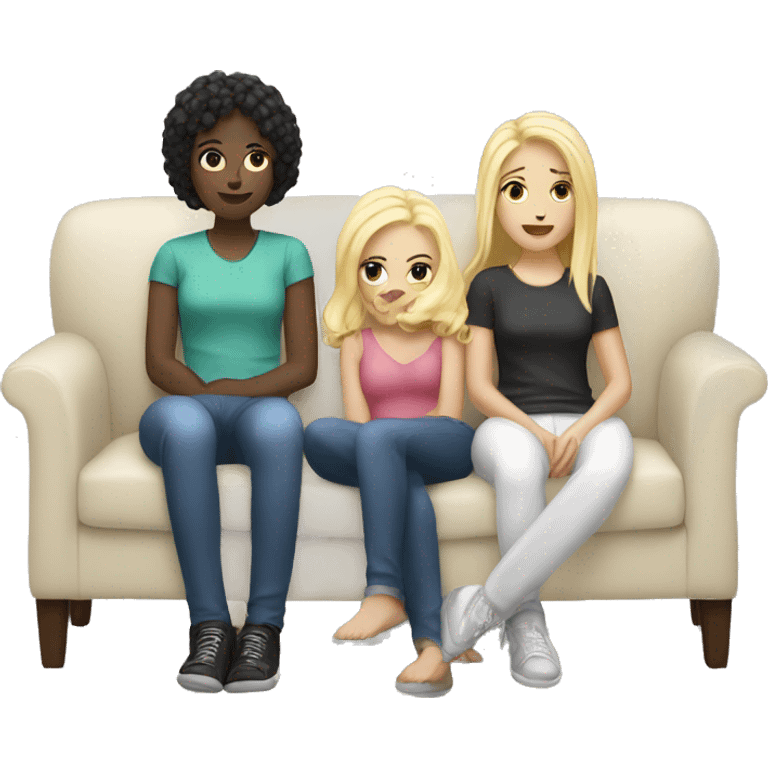 Two Girls chill on the Couch one blonde one dark haired Both white  emoji