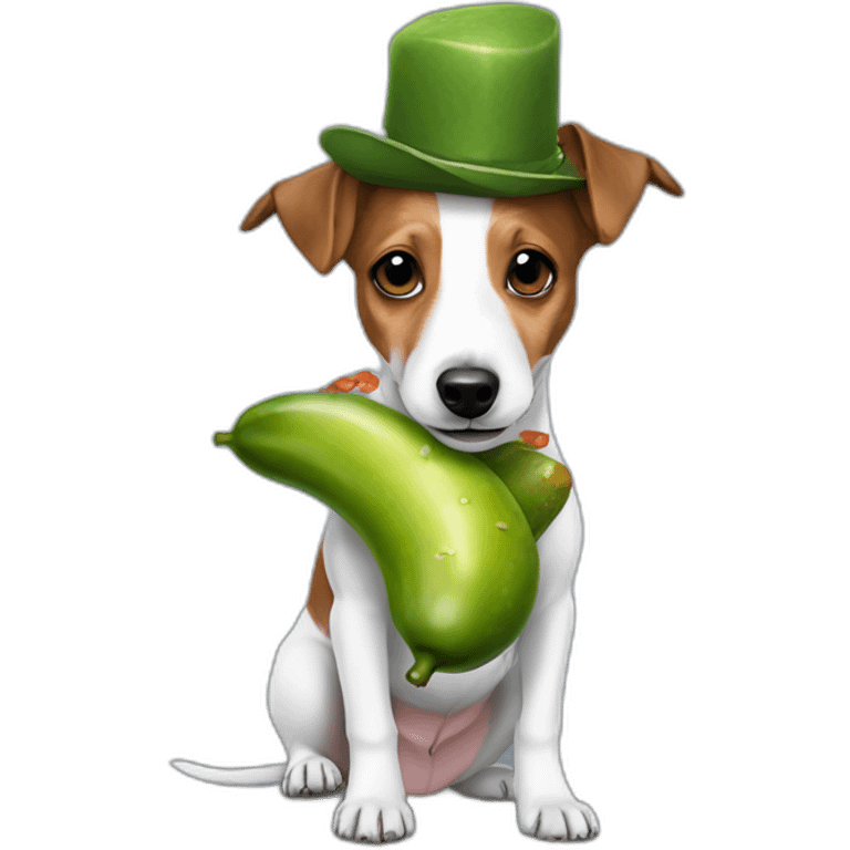 jack russell with a pickle hat emoji