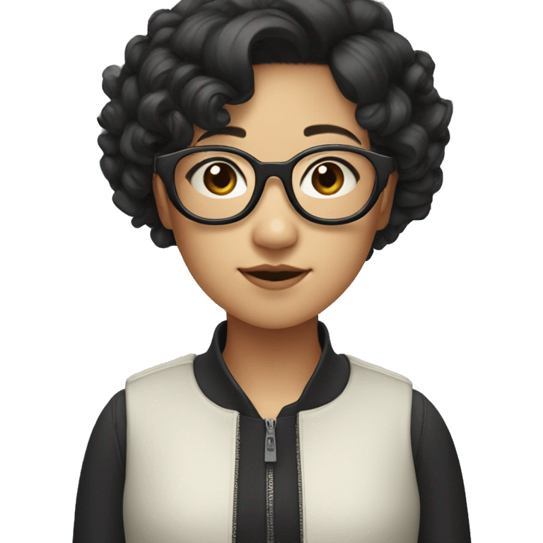 asian girl with curly black hair and round glasses emoji