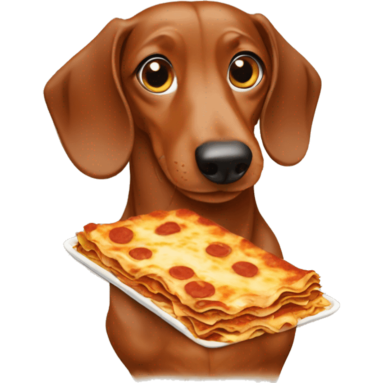 dachshund eating lasagna emoji