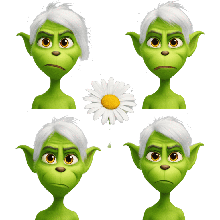 The Grinch with a daisy ￼ emoji