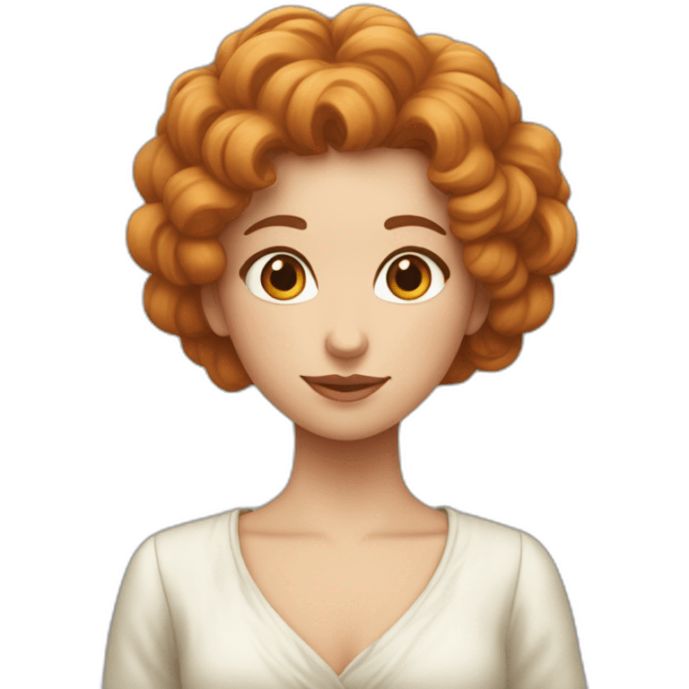 Fille avec cheveux bouclés roux et robe bleu emoji